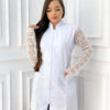 Jaleco Gabardine Manga de Gripi com Zíper Branco