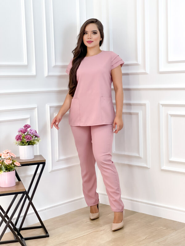 Scrubs Oxfordine Manga Dupla Rosa Seco