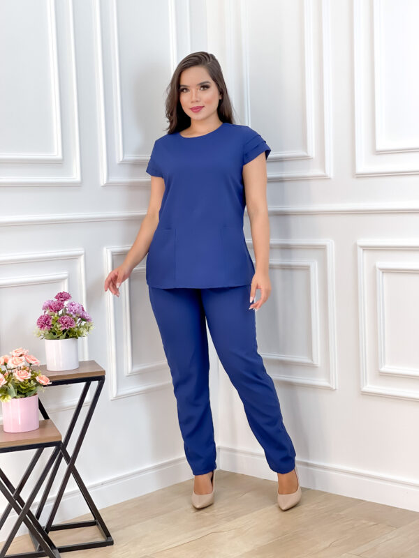 Scrubs Oxfordine Manga Dupla Azul Marinho