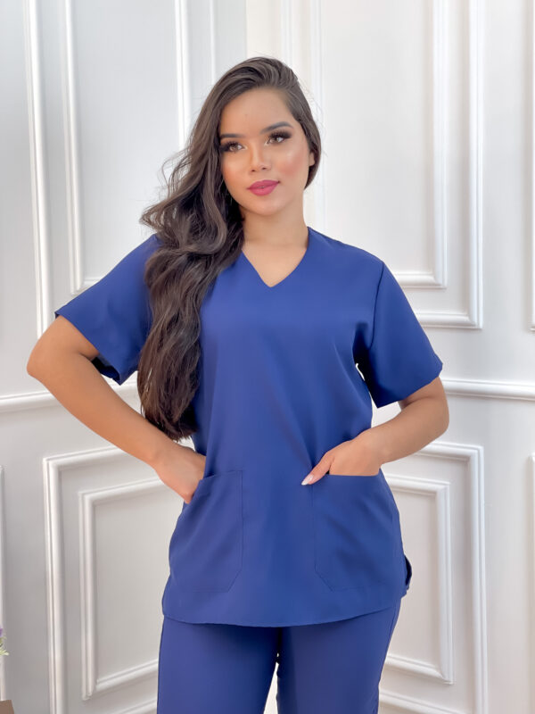 Scrubs Oxfordine Jogger com Manga Azul Marinho - Image 2