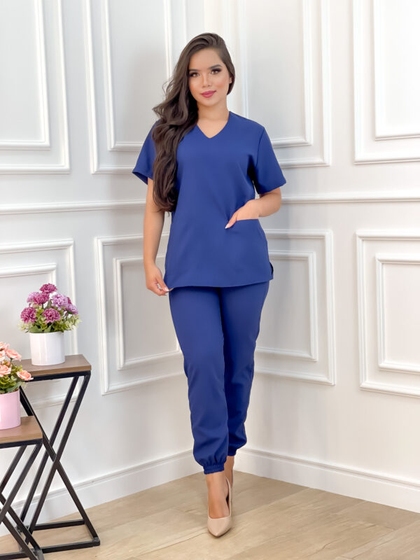 Scrubs Oxfordine Jogger com Manga Azul Marinho