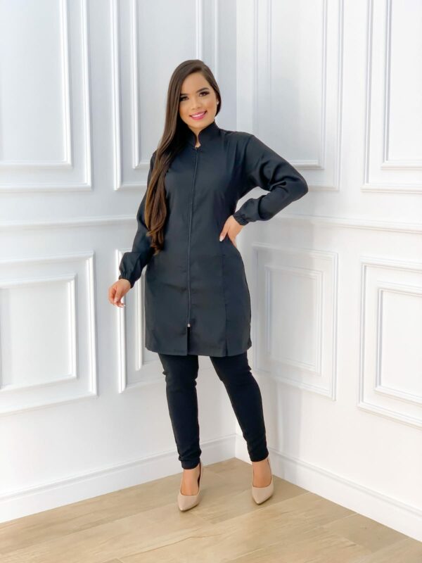 Jaleco Gabardine Ziper Preto